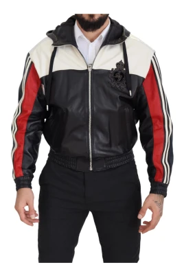 Svart läder huva blouson jacka