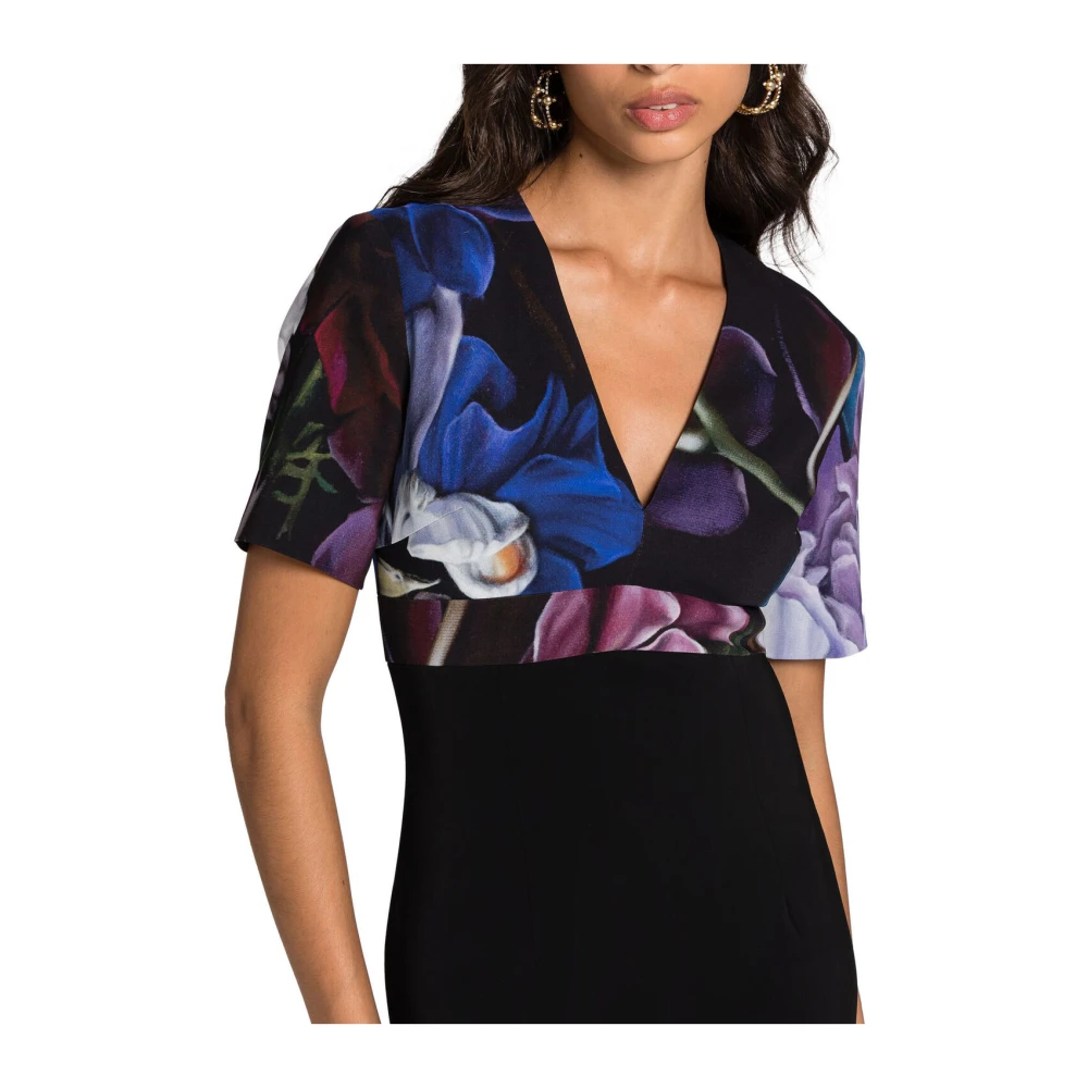 Roberto Cavalli Bloemen V-hals Jurk Italië Gemaakt Black Dames