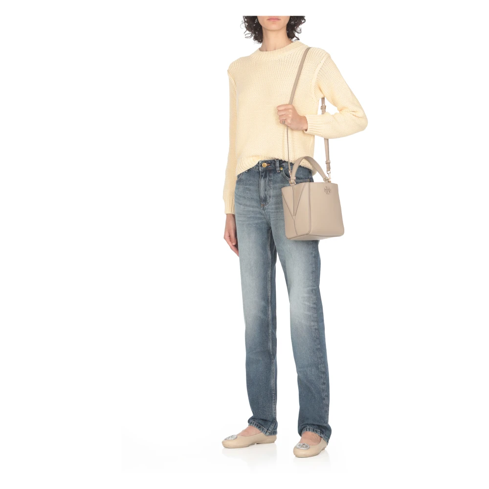 TORY BURCH Beige Leren Handtas met Logo Beige Dames