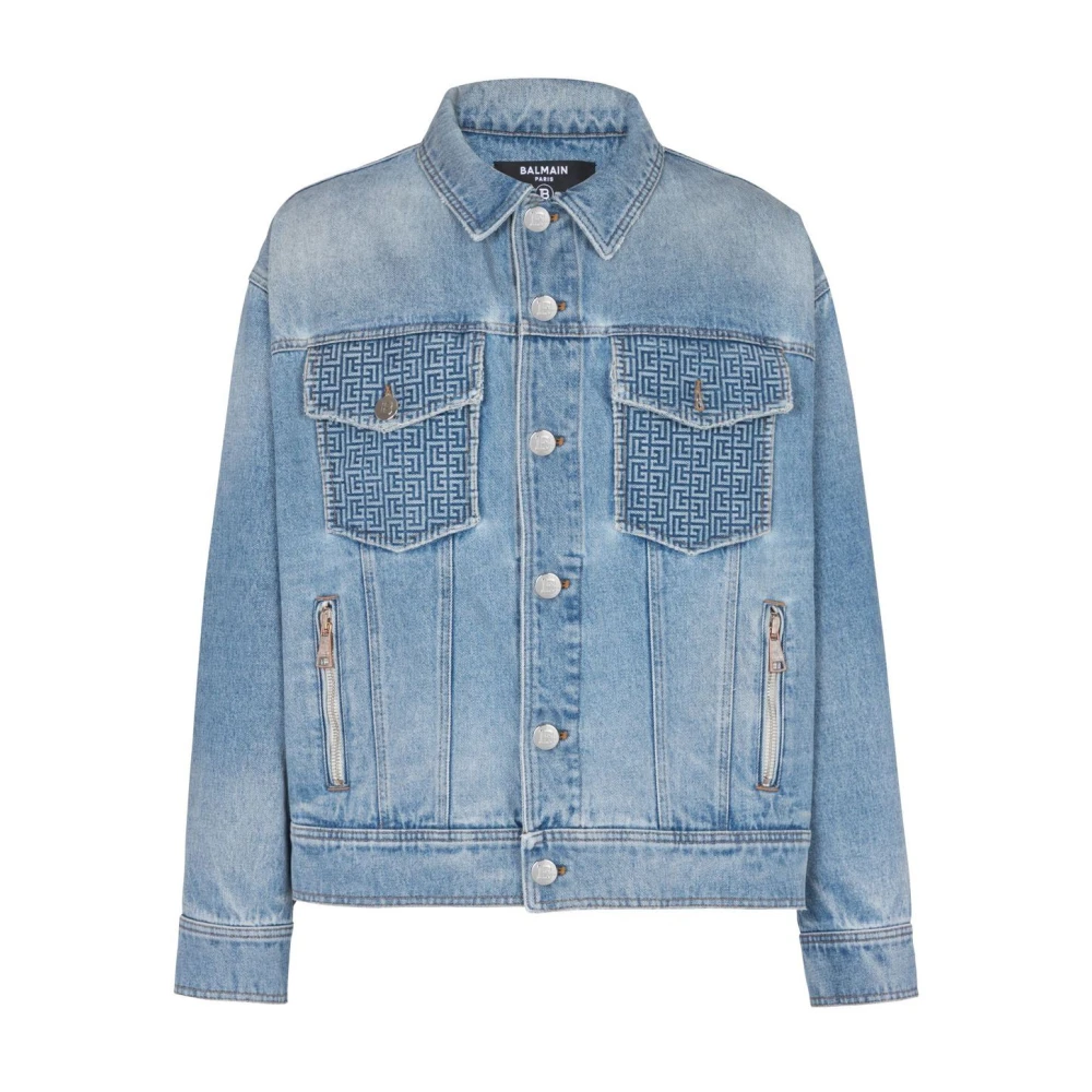 Balmain Denim Logo Jack met Ritszakken Blue Heren