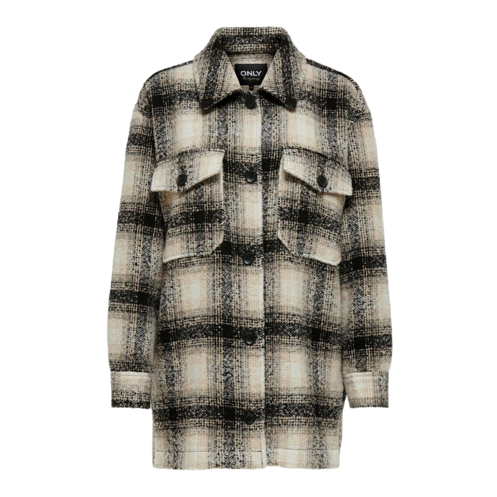 Only Women's Checked Buttoned Coat With Classic Collar