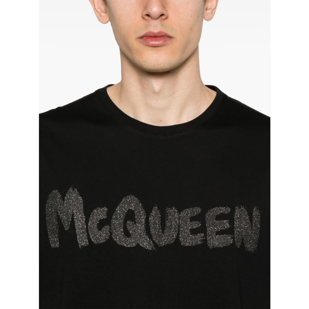 alexander mcqueen Glitter Logo Print Crew Neck T-shirt Black Heren