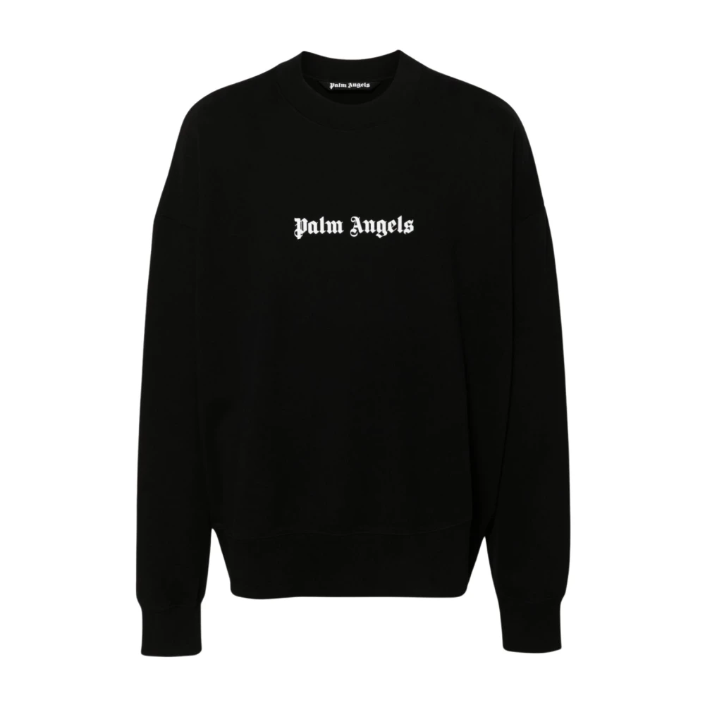 Palm Angels Zwarte Logo Print Crew Neck Sweater Black Heren