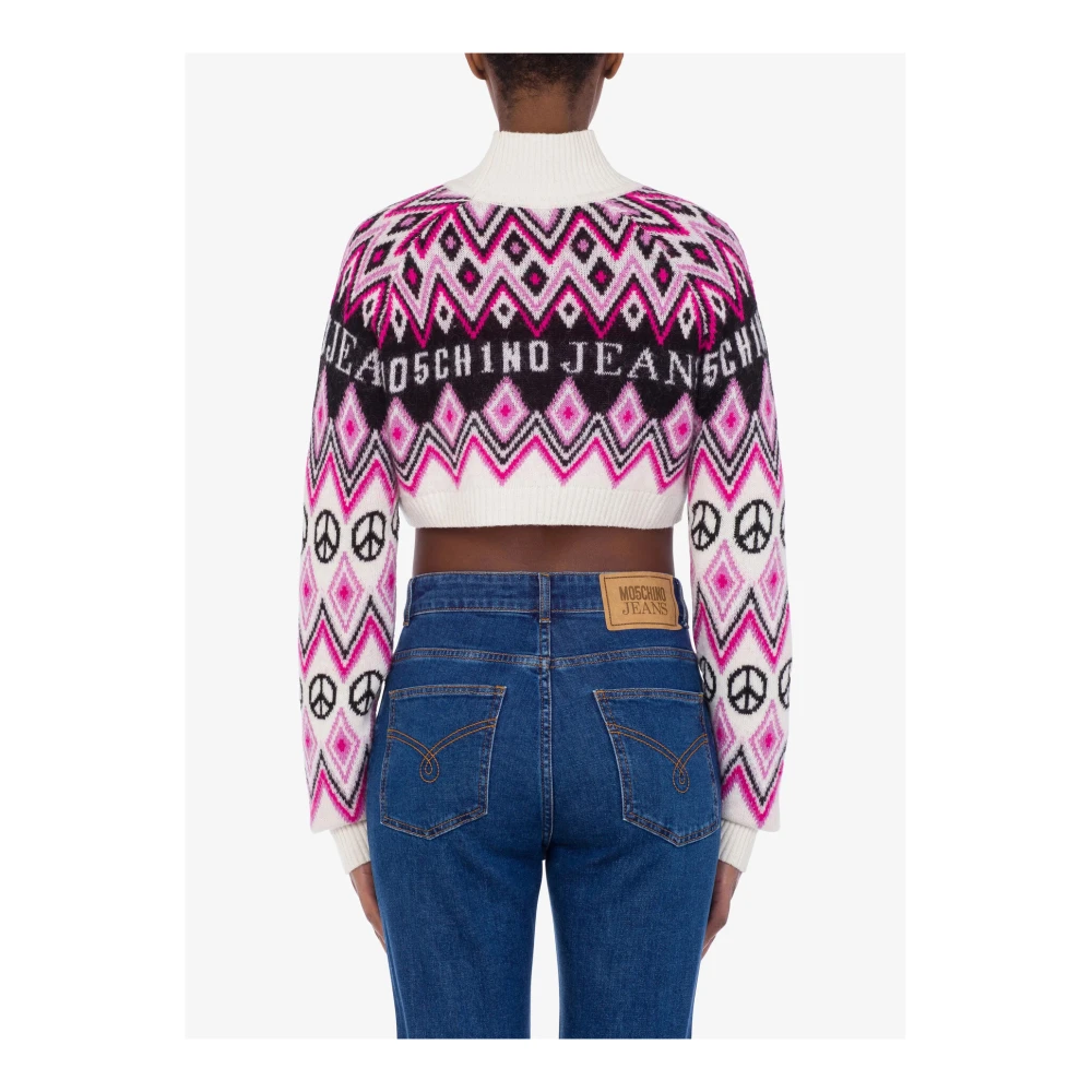 Moschino Cashmere & Wool Jacquard Crop Pullover Multicolor Dames