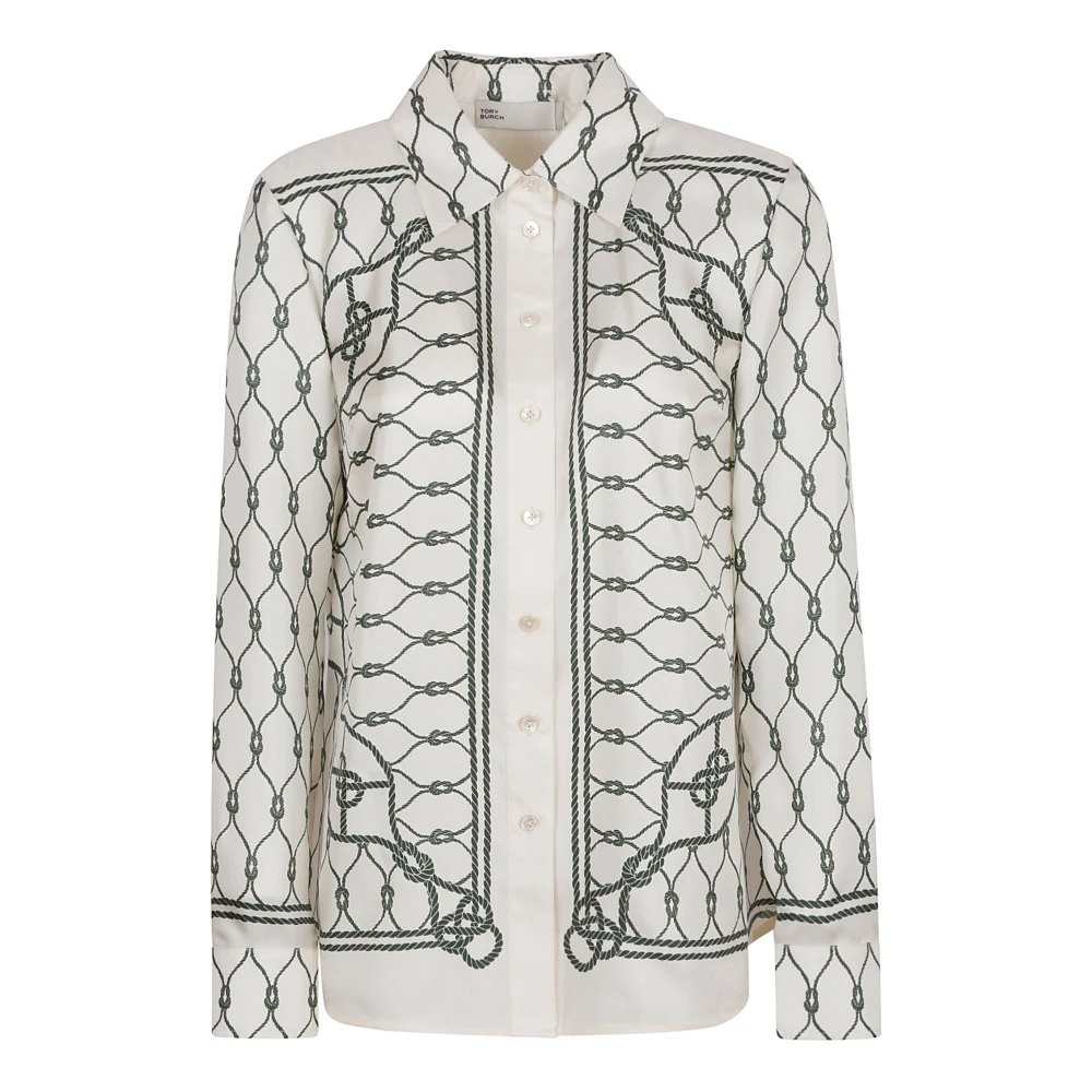 TORY BURCH Gedrukte zijden twill shirt Gray Dames