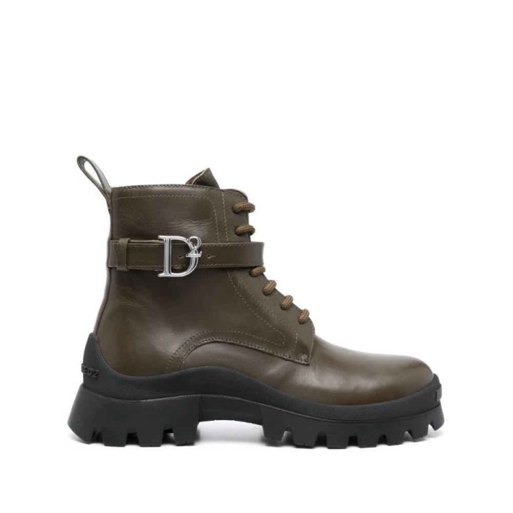 Dsquared2 Women's Green Lace-Up Combat Boots