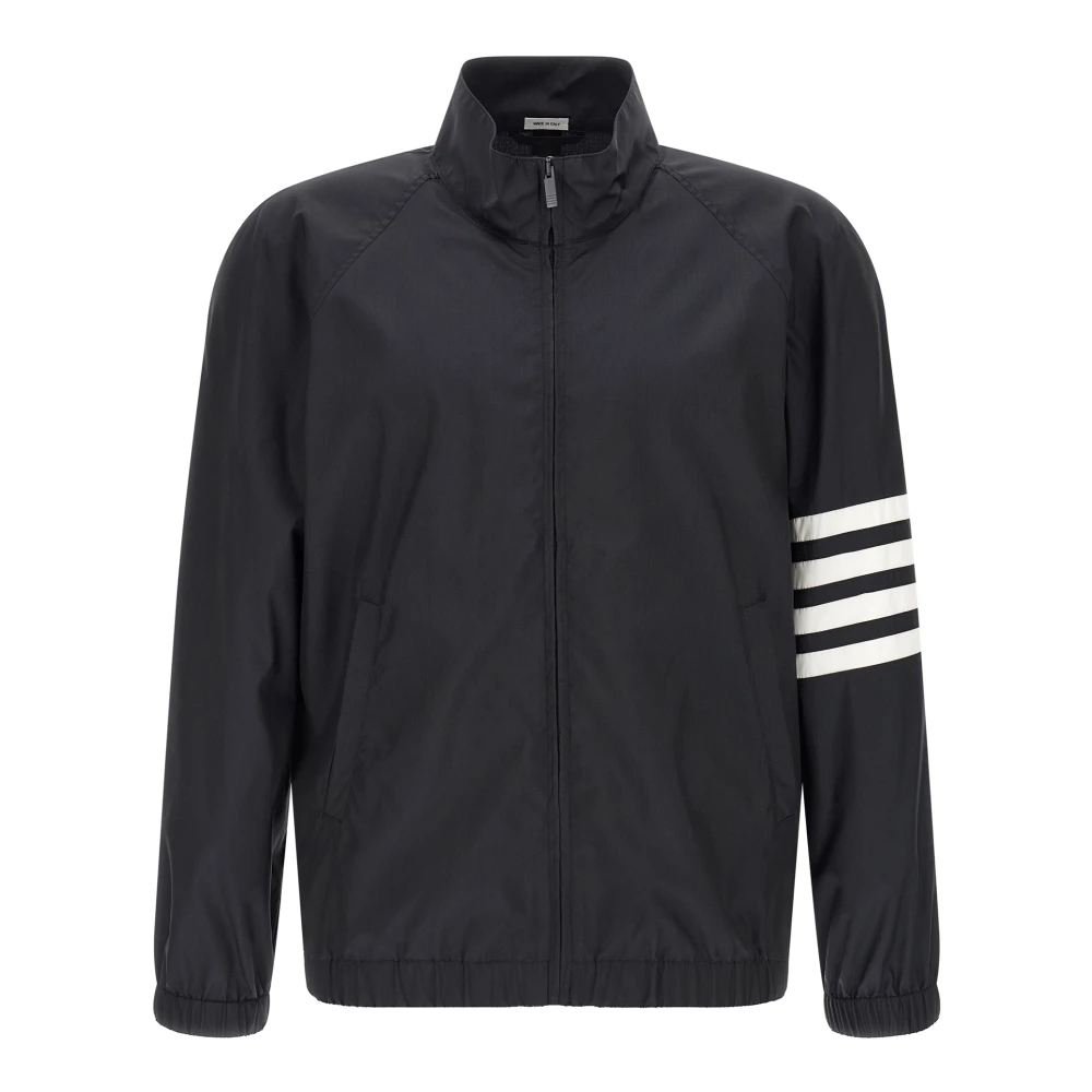 Thom Browne Men's Blue Light Jackets, Xl, Shiny Ripstop Raglan 4-Bar Track Jacket