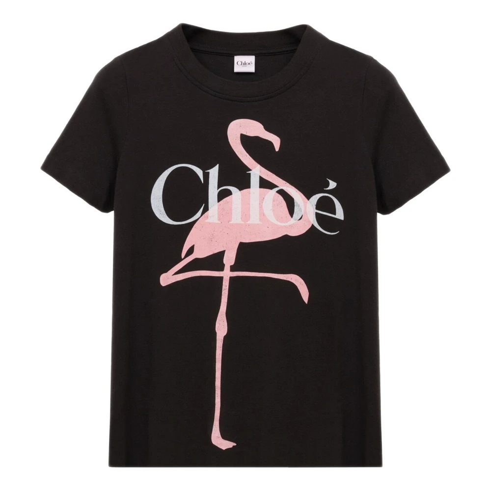 Chloé , T-Shirts, Female, Black, M, T-Shirt With Logo And Print