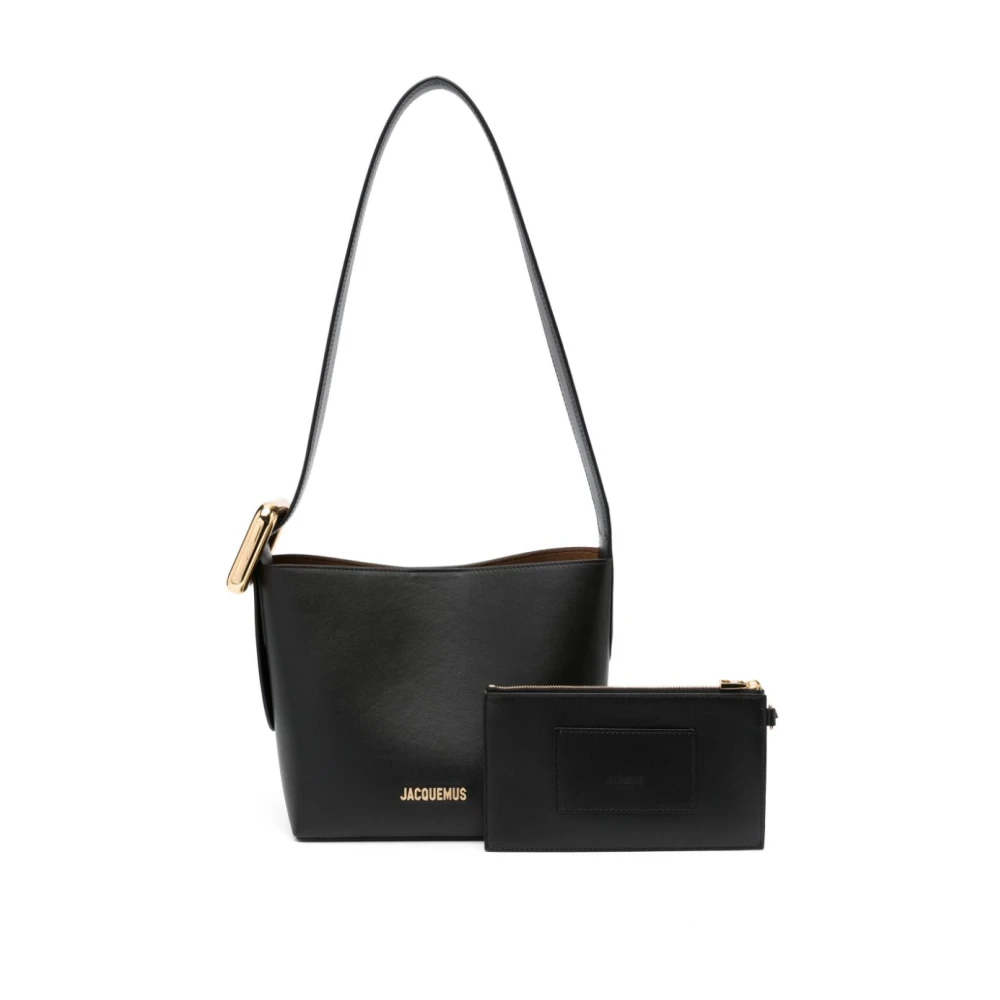 Jacquemus Zwarte Leren Schoudertas met Gouden Logo Black Dames