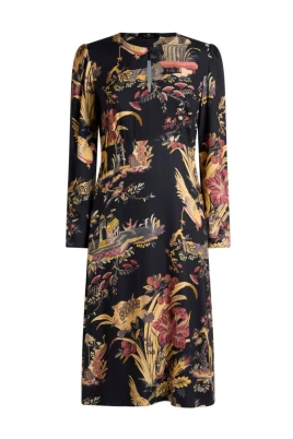 Midi-klänning i crêpe med blommigt motiv