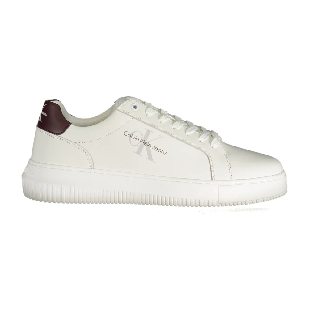 Calvin Klein Men's White Sneakers, 8 Uk, Sporty Lace-Up Trainers With Print