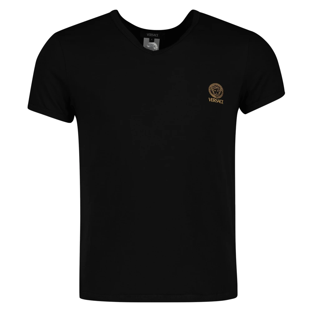 Versace Zwarte Medusa V-hals korte mouw ondershirt Black Heren