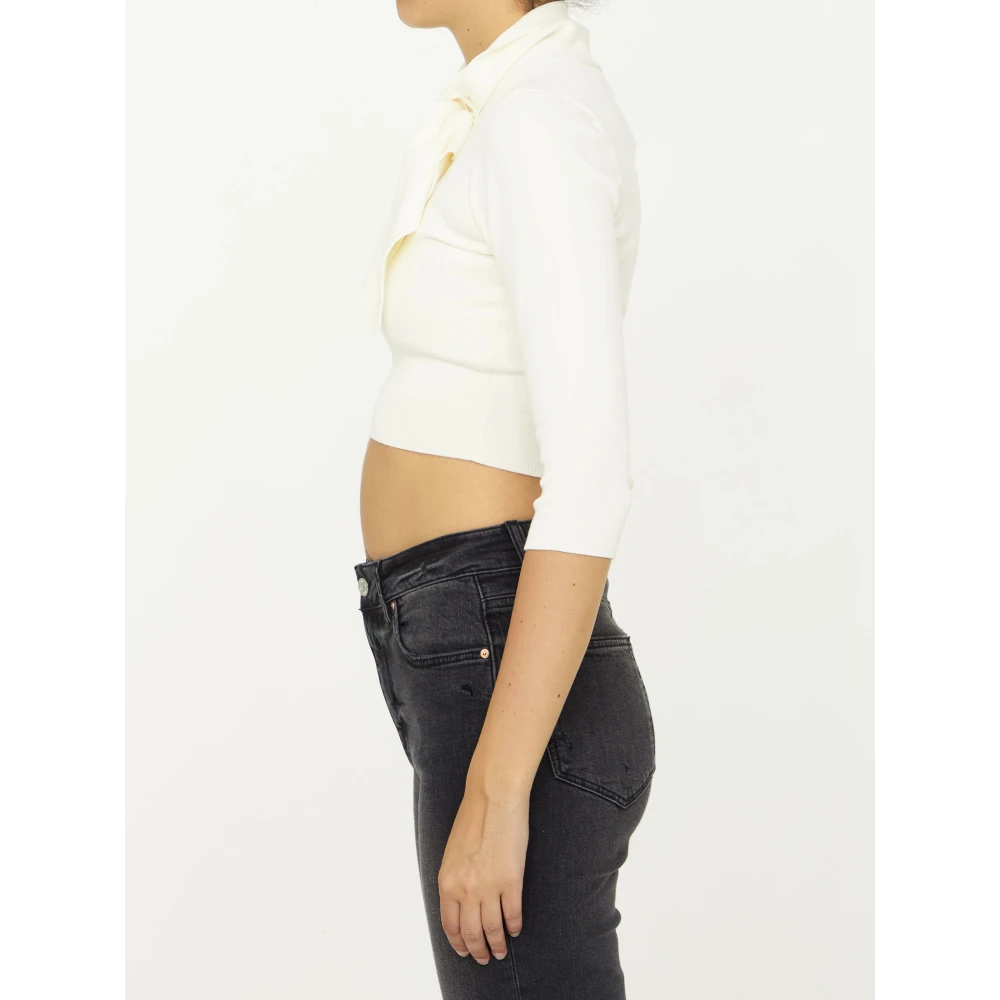 The Attico Ivoor Ribbeldetail Crop Top Beige Dames