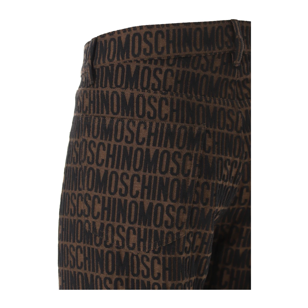 Moschino Jacquard Logo Katoenen Broek Bruin Brown Heren
