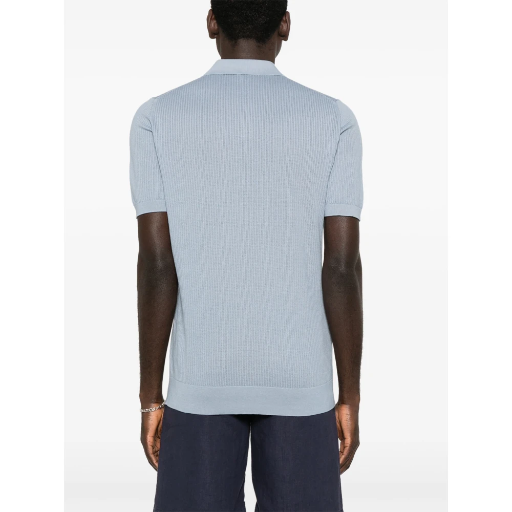 Fedeli Katoenen Gebreide Poloshirt Blue Heren