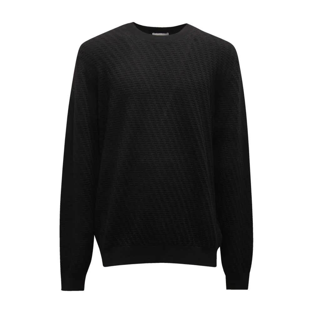 Paolo Pecora Men's Black Maglione Textu Wool Jumper - Round-Neck Knitwear - 2XL - Knitwear