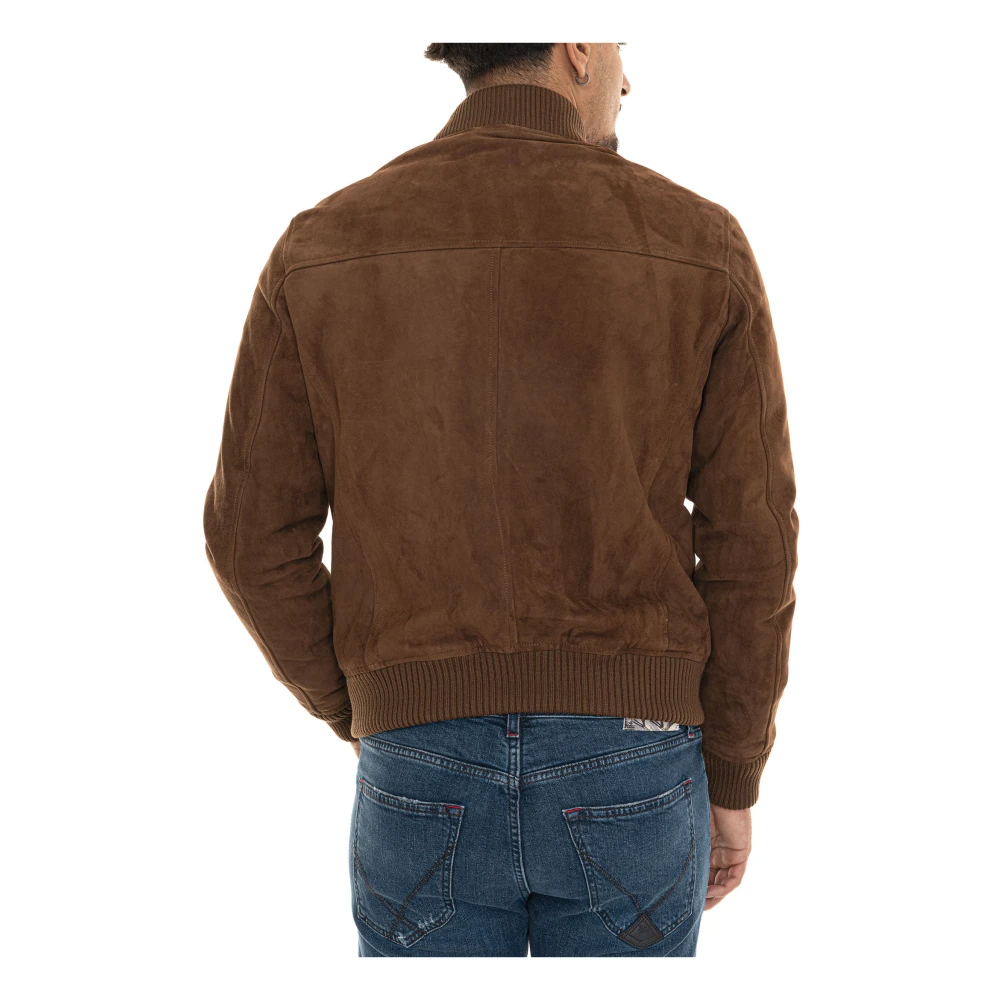 Roy Roger's Leren Bomberjack met Gebreide Details Brown Heren