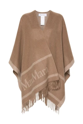 Ull Jacquard Logo Cape med Fransar