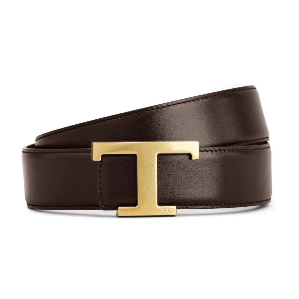 TOD'S Omkeerbare Leren Riem Bruin Zwart Metalen Gesp Brown Heren