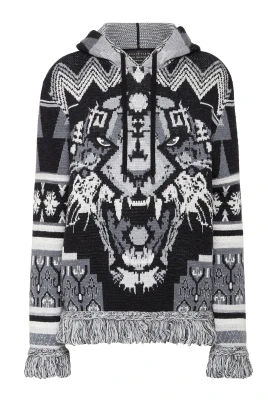 Wool Hoodie Sweater Fringe Navajo