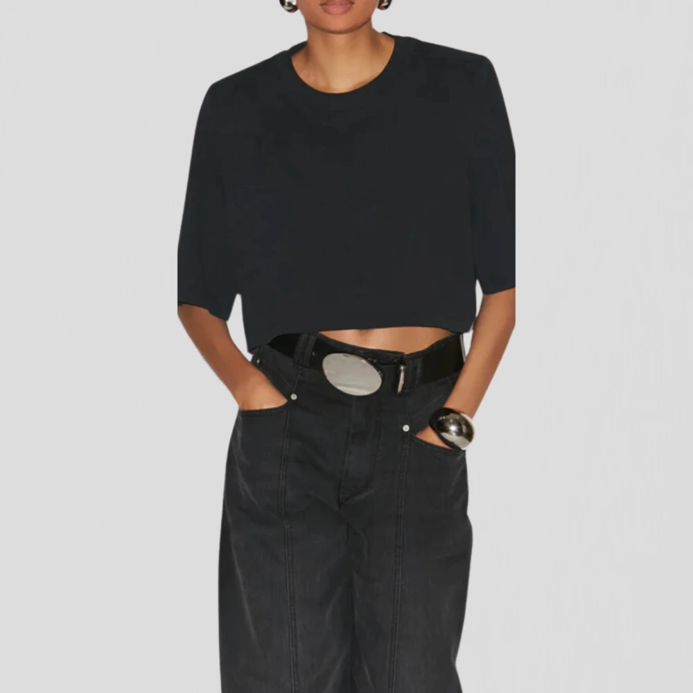 Isabel marant Zwart Katoenen T-shirt met Gewatteerde Schouders Black Heren