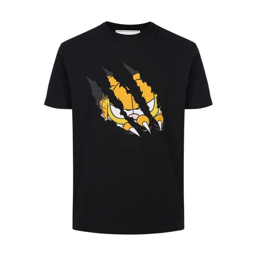 Iceberg Men's Black T-Shirts, S, Cotton Jersey T-Shirt With Garfield Print
