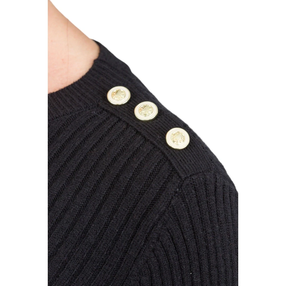 Kocca Zwarte Geribbelde Trui met Decoratieve Knopen Black Dames