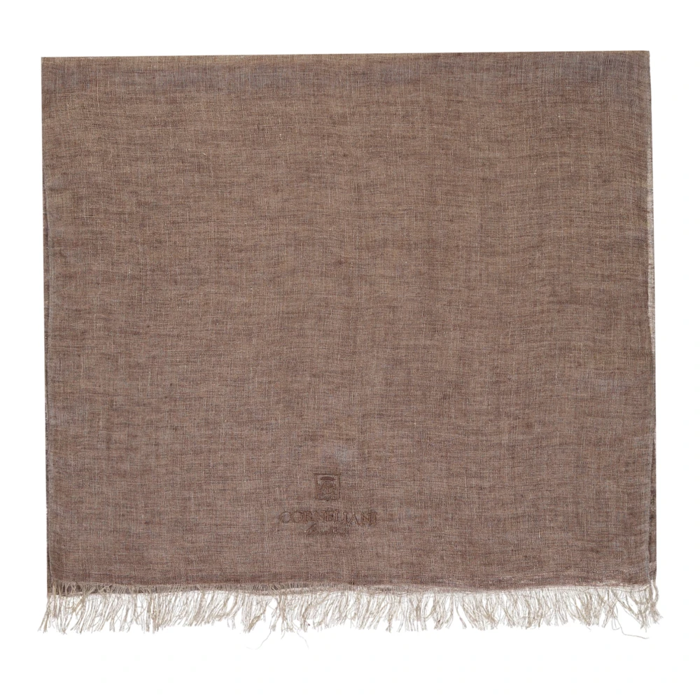Corneliani Geborduurde Linnen Sjaal met Rafelige Zoom Beige Heren