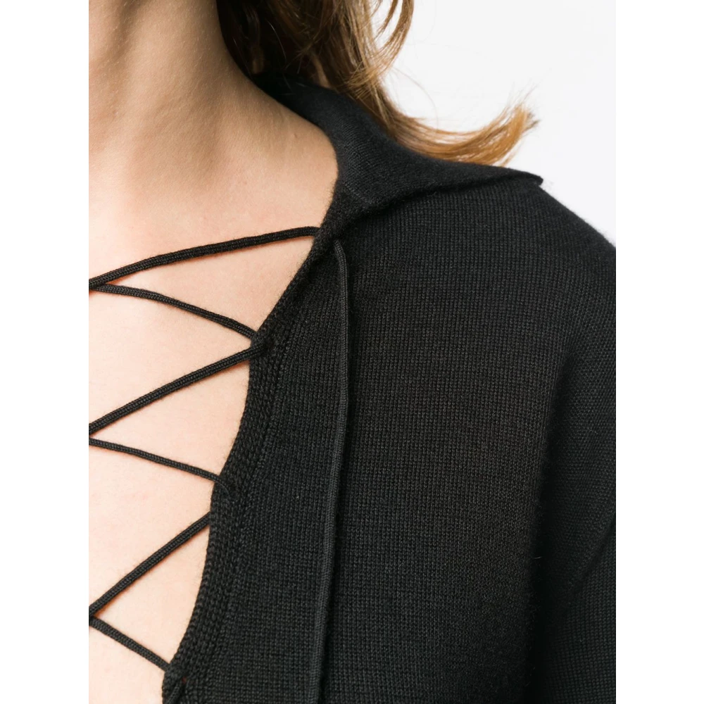 Saint Laurent Zwarte Kasjmier Zijden V-Hals Blouse Black Dames