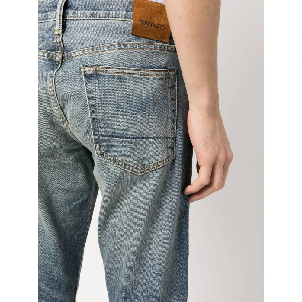 Tom Ford Slim-Fit Denim Jeans met Suede Logo Blue Heren