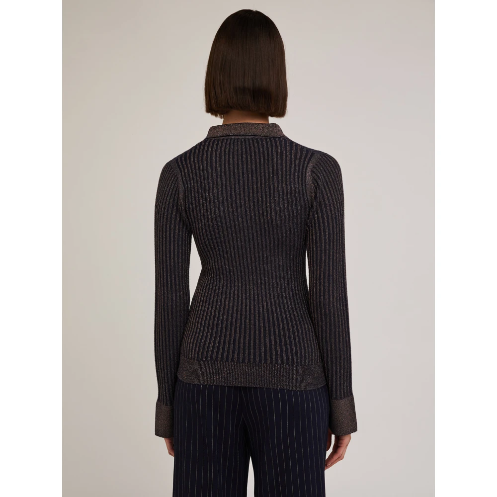 Motivi Poloshirt in geribbeld lurex breisel Blue Dames