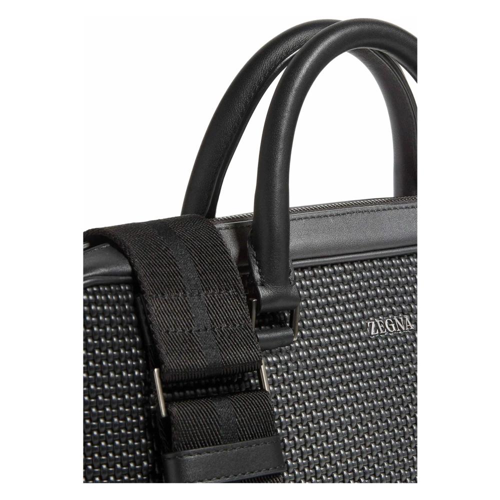 Ermenegildo Zegna Zwarte zakelijke tas in Pelle Tessuta Black Heren