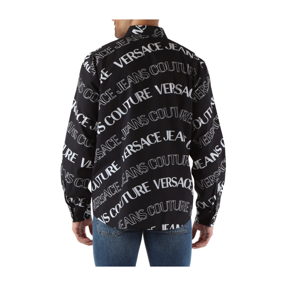 Versace Jeans Couture Regular Fit Katoenen Overhemd met All-Over Logoprint Black Heren