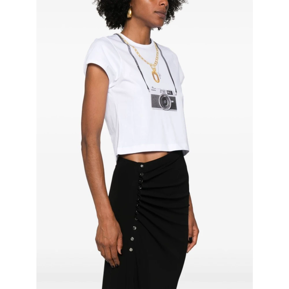Paco Rabanne Witte Katoenen Camera Print T-shirt White Dames