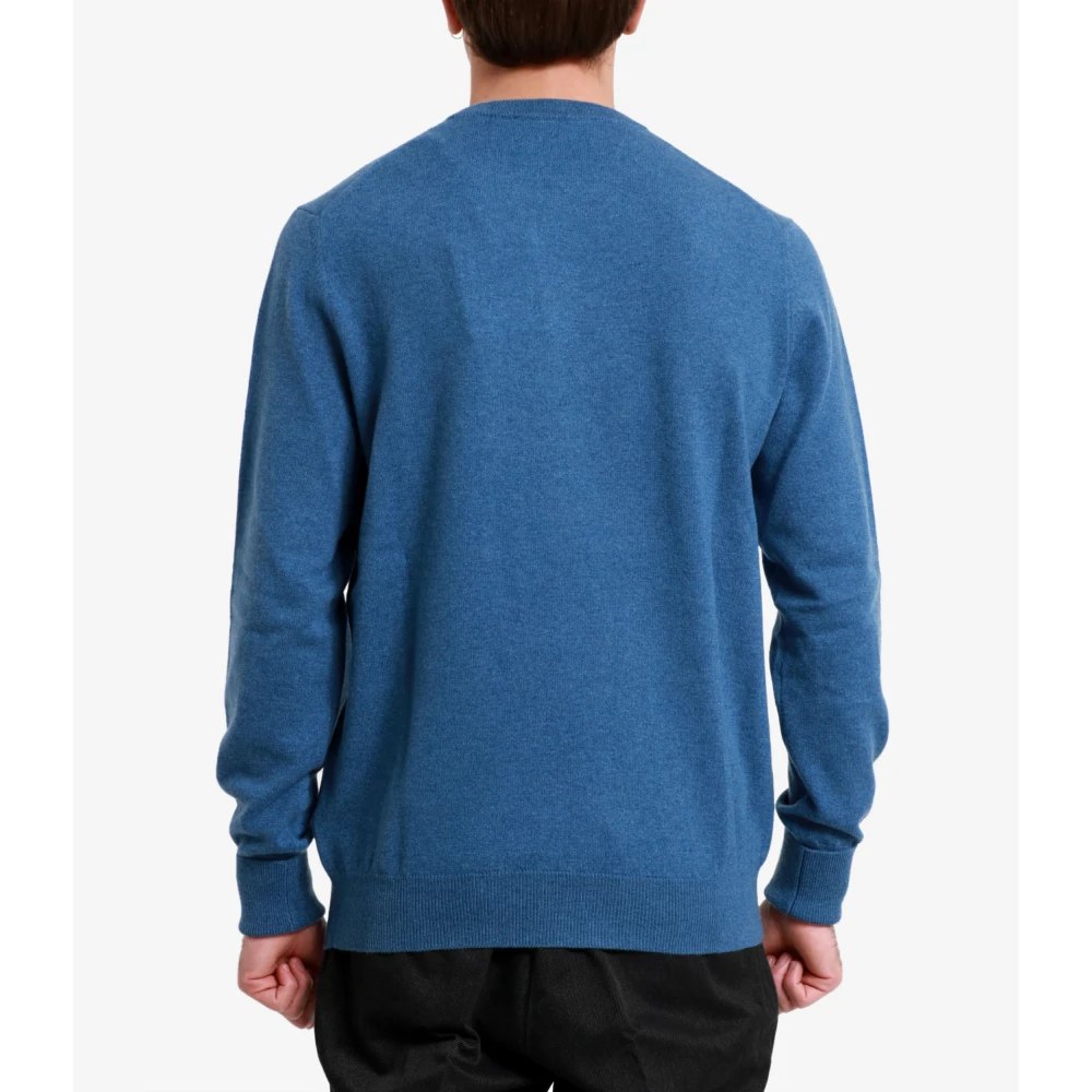 Ballantyne Kasjmier Denim Trui Geribbelde Kraag Blue Heren