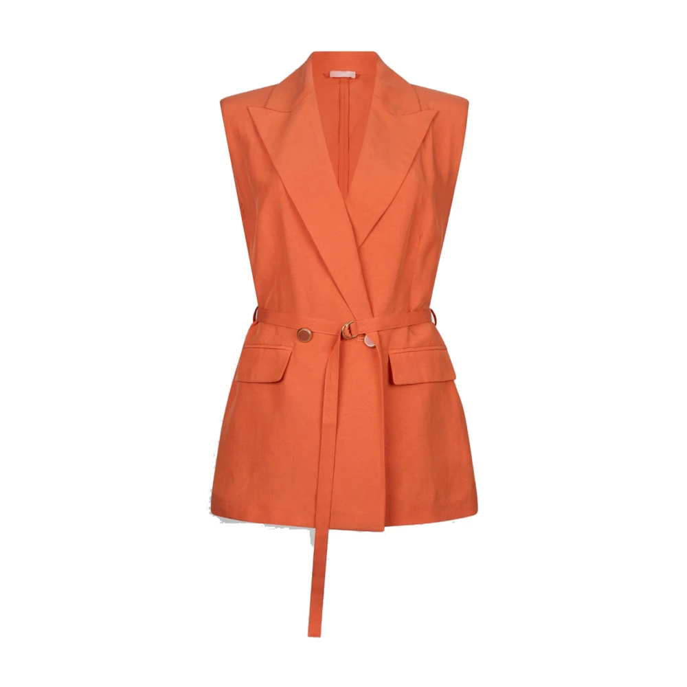 Liu Jo Women's Orange Waistcoats, M, Brown Linen Gilet With Belt