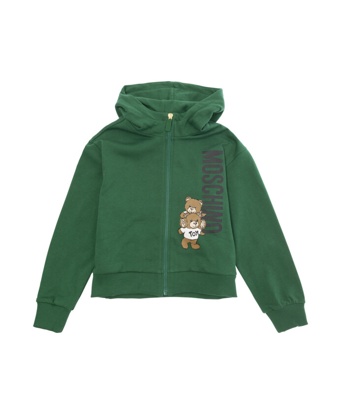 sweat-a-capuche-imprime-ours-en-coton-vert