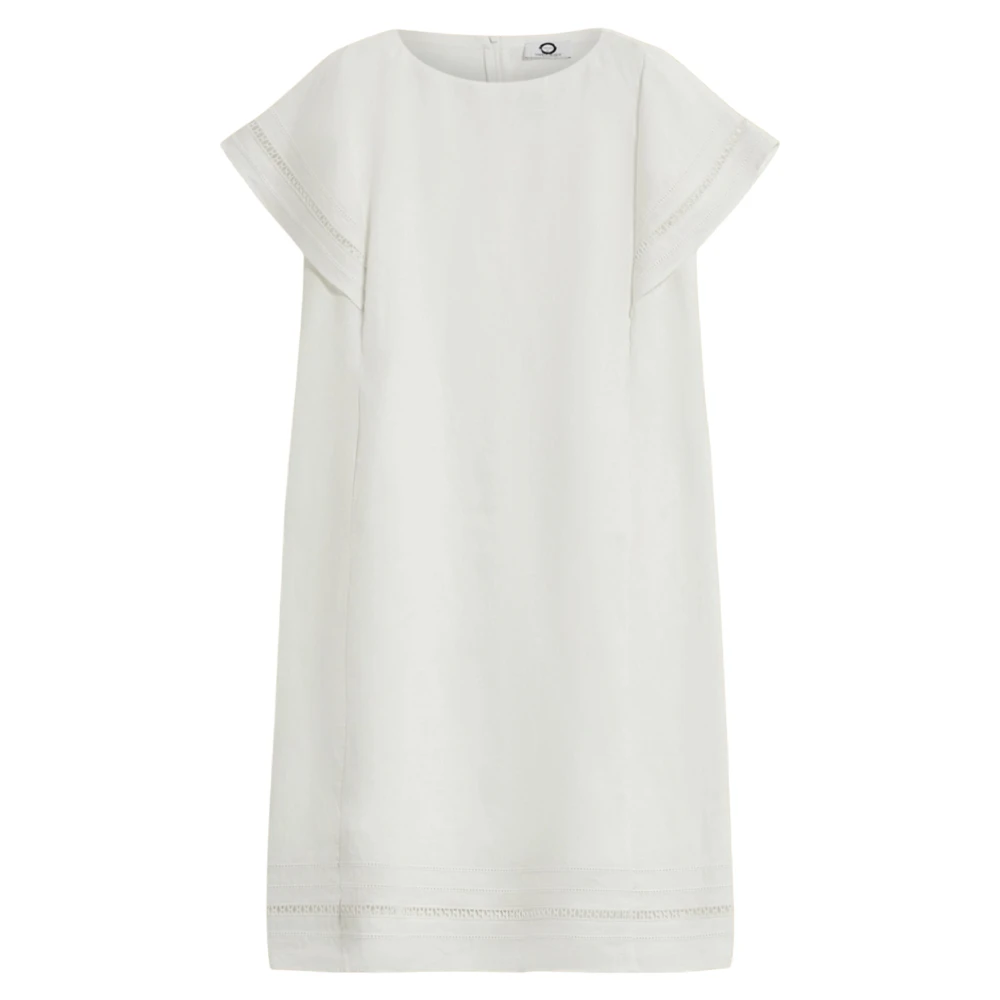 Marina Rinaldi Elegante linnen jurk met ronde hals White Dames