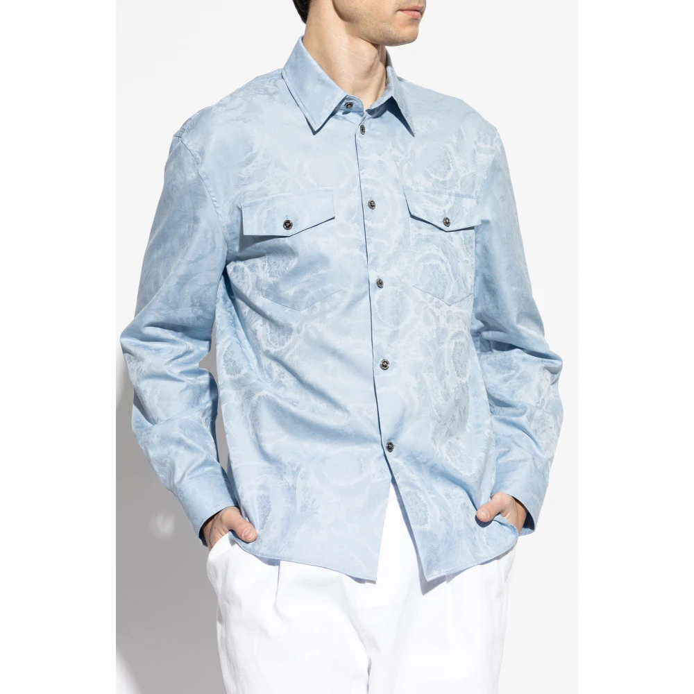 Versace Shirt met Barocco patroon Blue Heren