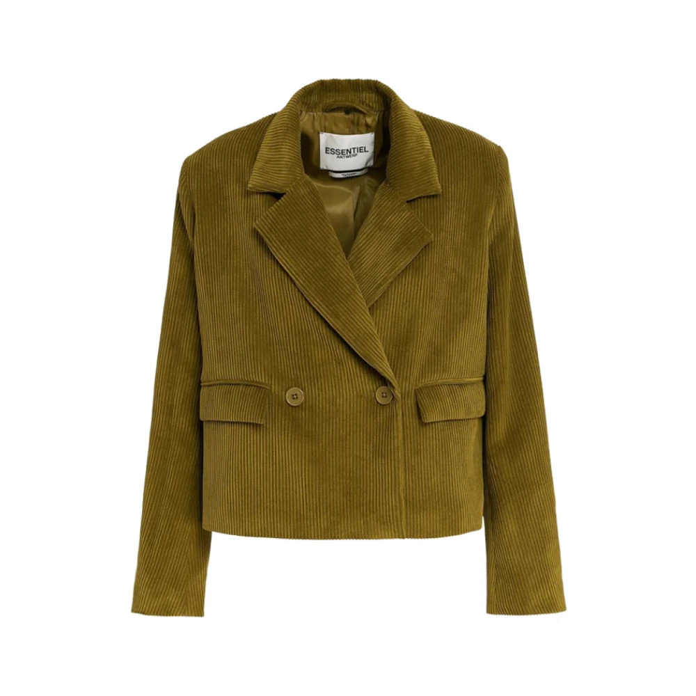 Essentiel Antwerp Ribfluwelen Oversized Korte Blazer Green Dames