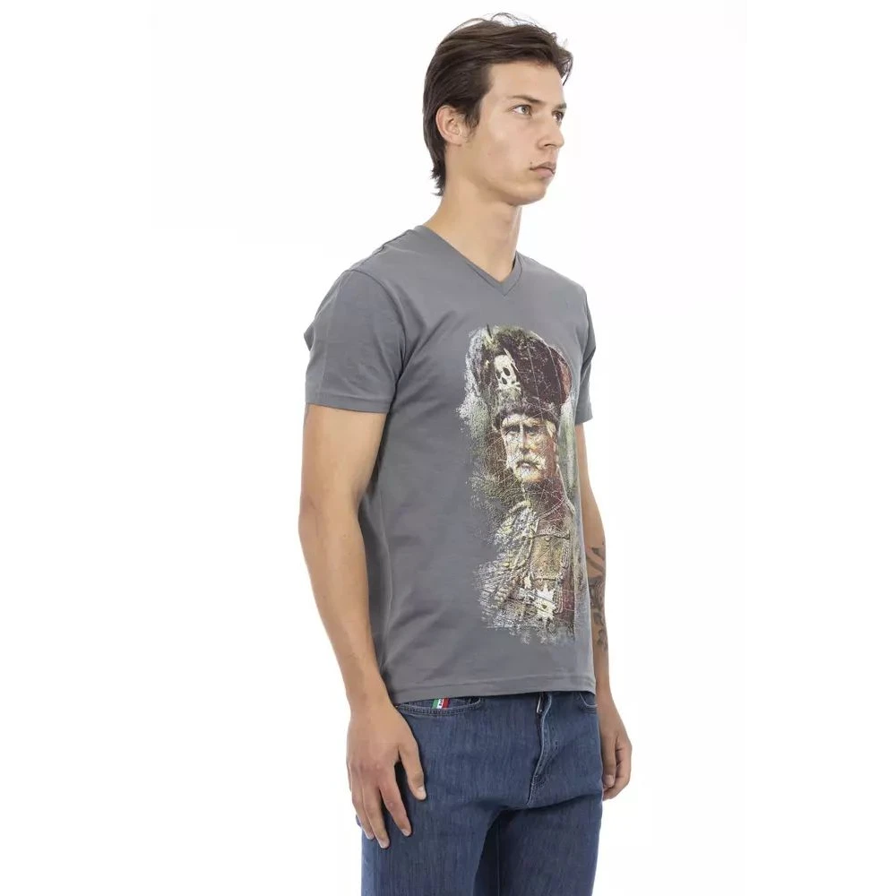 Trussardi Elegant V-hals T-shirt met frontprint Gray Heren