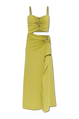 Orbit Ruched Disconnect Cascade Dress