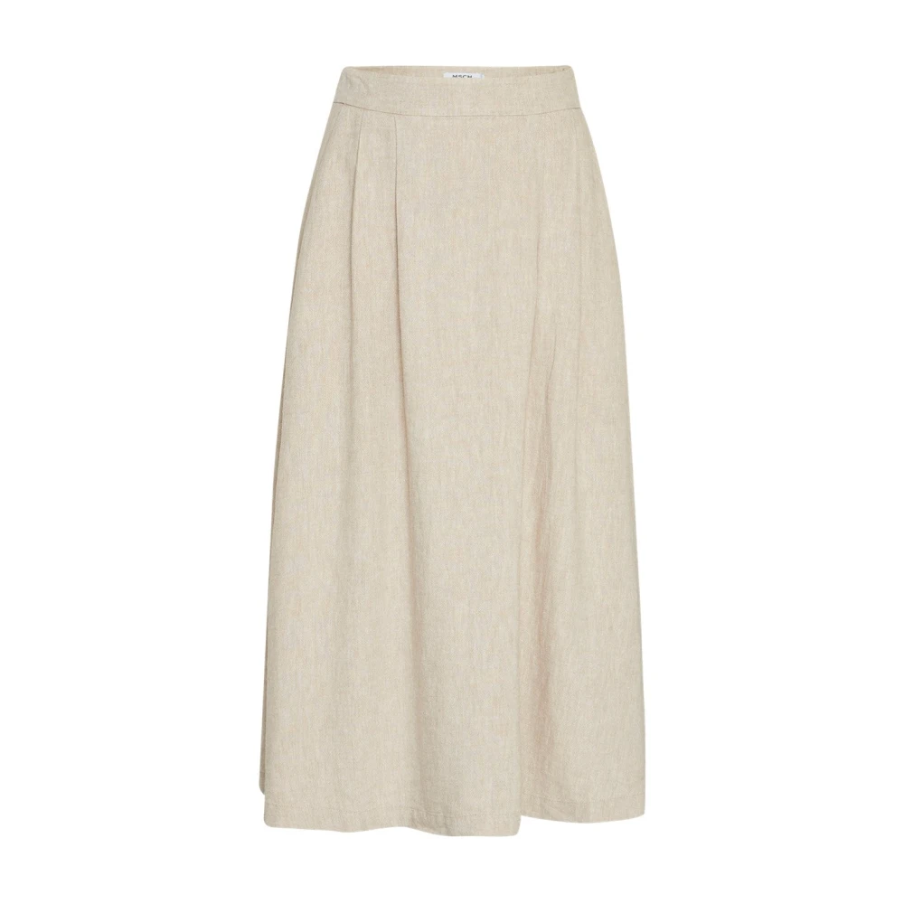 Flowy Linblanding Midi Skjørt - Sand