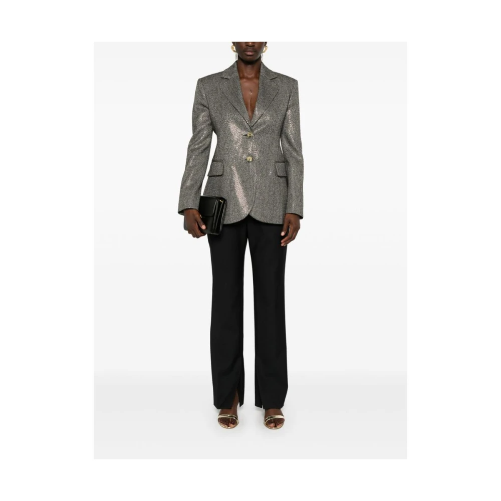 Ermanno Scervino Herringbone Rhinestone Embellished Jacket Gray Dames