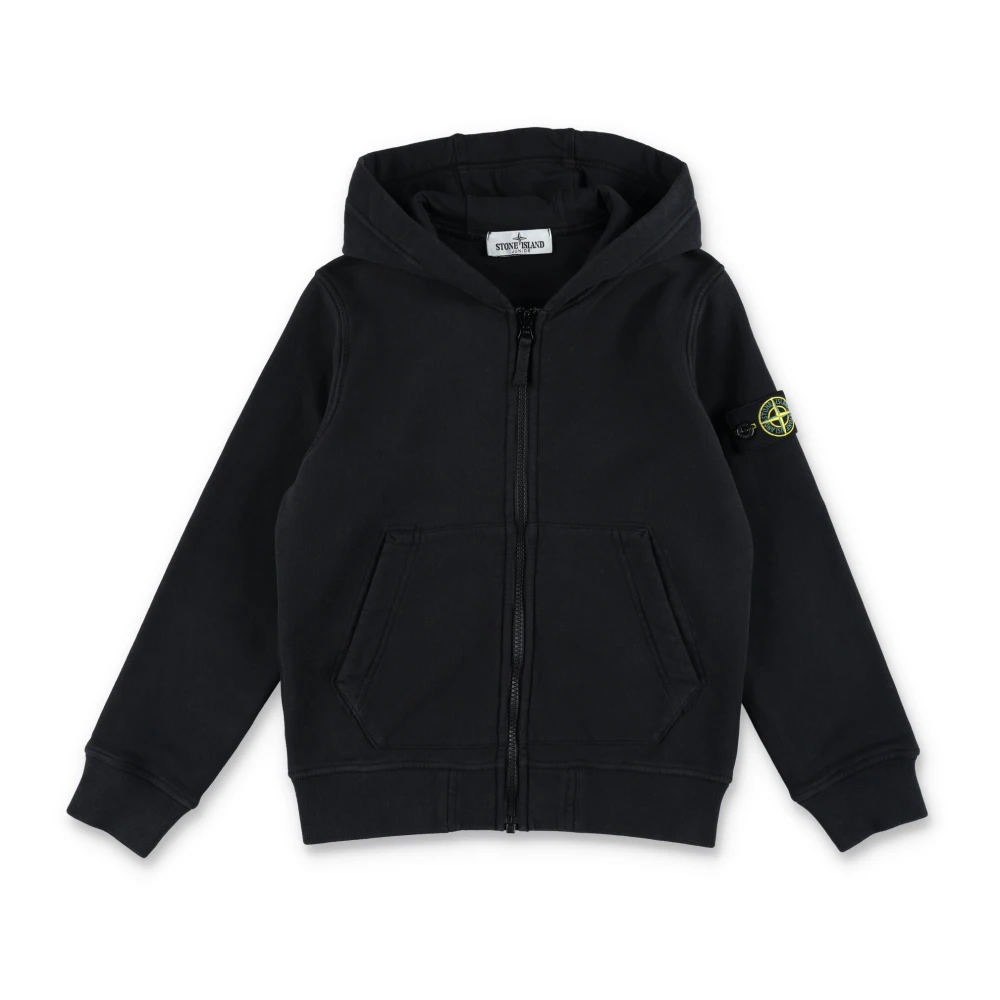 Stone Island Svart Fleece Dragkedja Hoodie Aw24 Black, Pojke