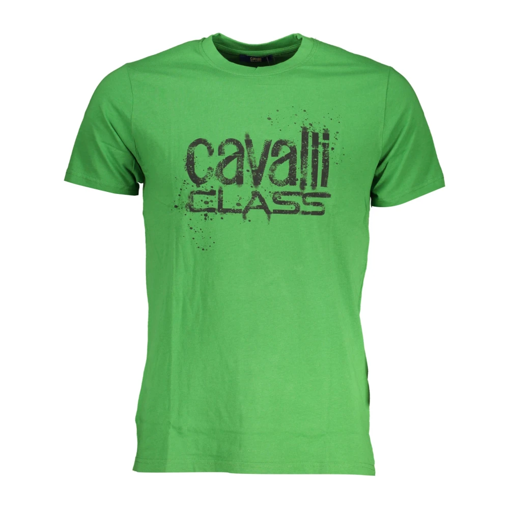 Cavalli Class Groen T-shirt met korte mouwen en logo Green Heren