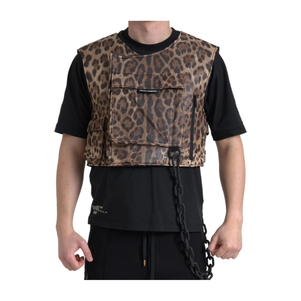 Dolce & Gabbana Men's Brown Leopard Silk Sleeveless Sportswear Vest - Waistcoats - S - Jackets