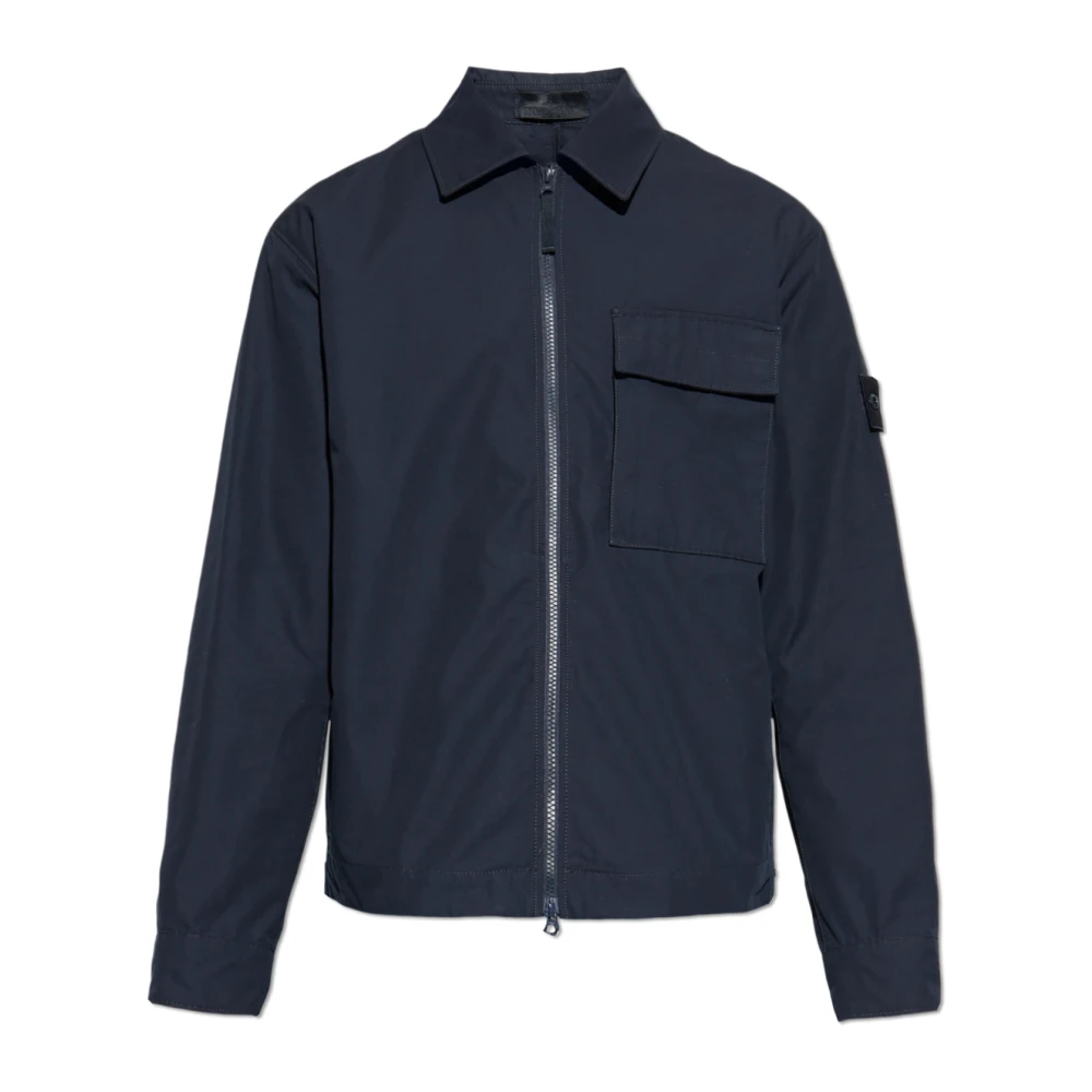 Stone Island Uomo Blu - Giacca Di Cotone Con Toppa Del Logo - Jackets - L