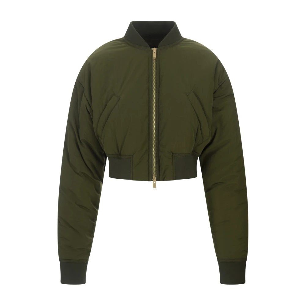 Fabiana Filippi Groene Crop Bomberjack met Gouden Rits Green Dames