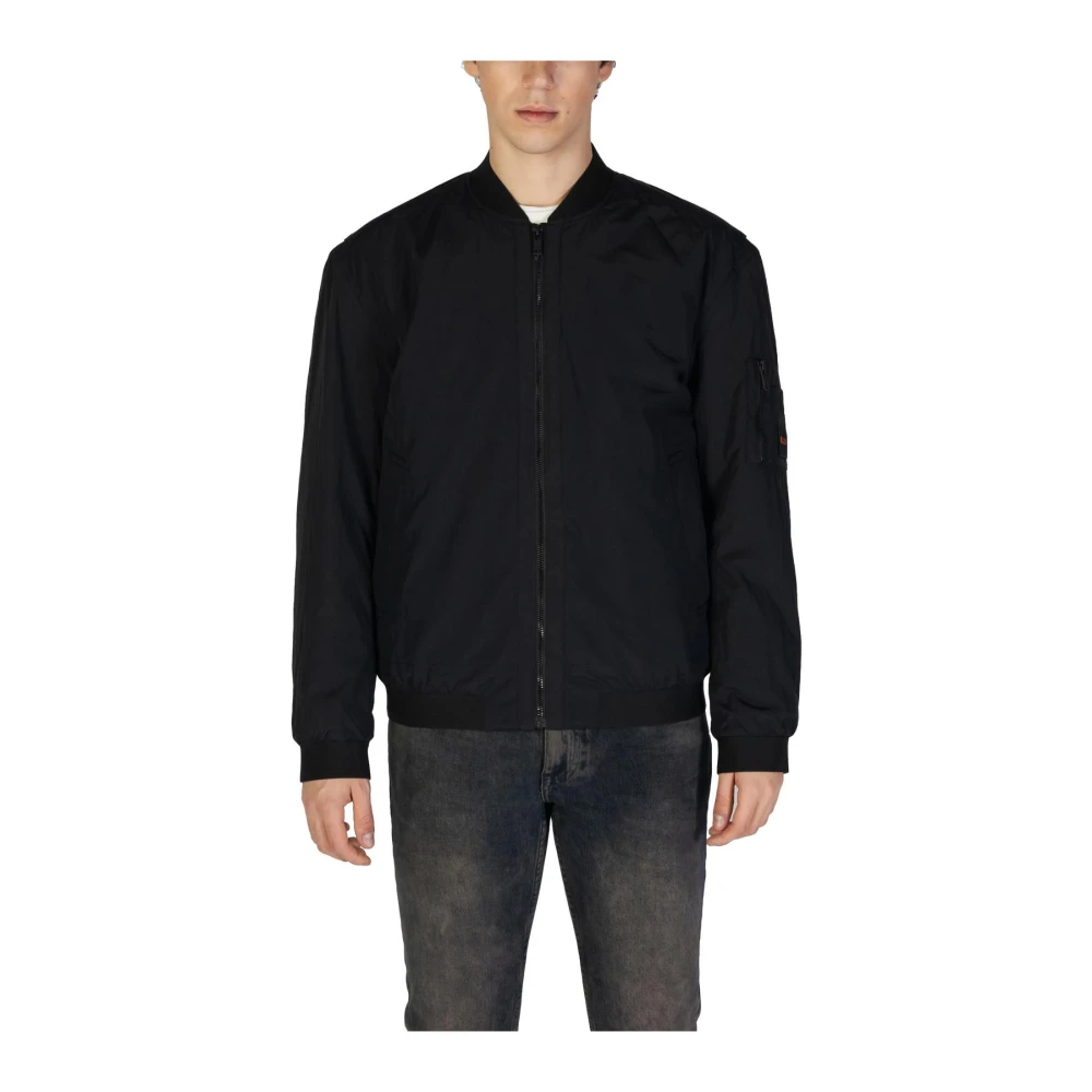 Hugo Men's Black Bomber Jackets, S, Mandarin Collar Zip-Up Jacket